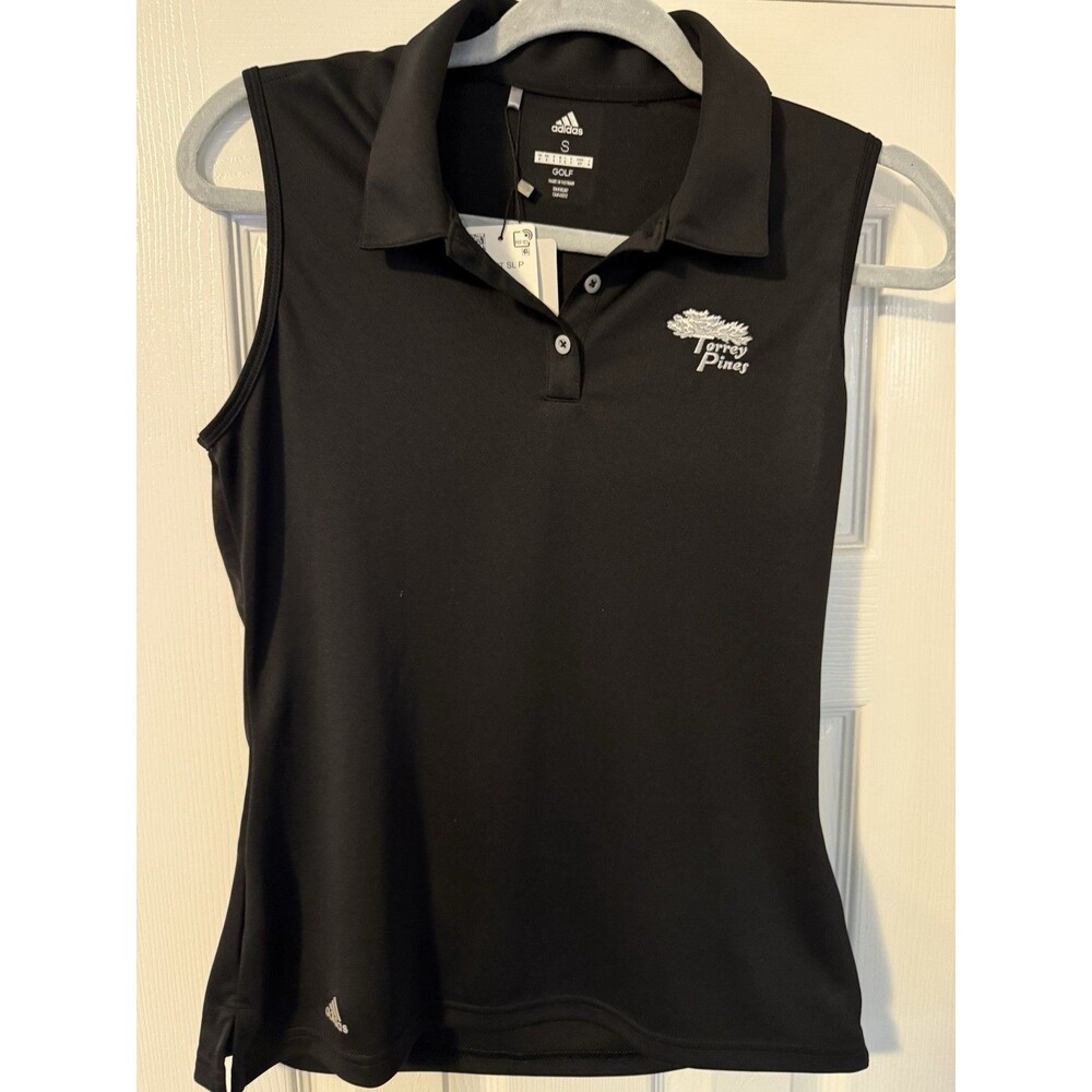 NWT Adidas Golf Polo Shirt Small Black Sleeveless Torrey Pines Logo